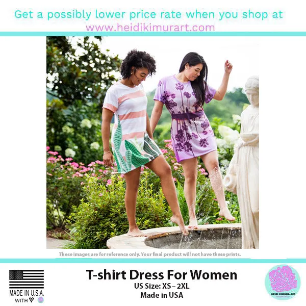 Orange Tiger Stripes T-Shirt Dress, Animal Print Crew Neck Long Tee Shirt Dress - Made in USA
