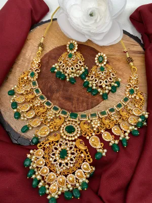 Peacock Green Stone Green beads Neckline Necklace