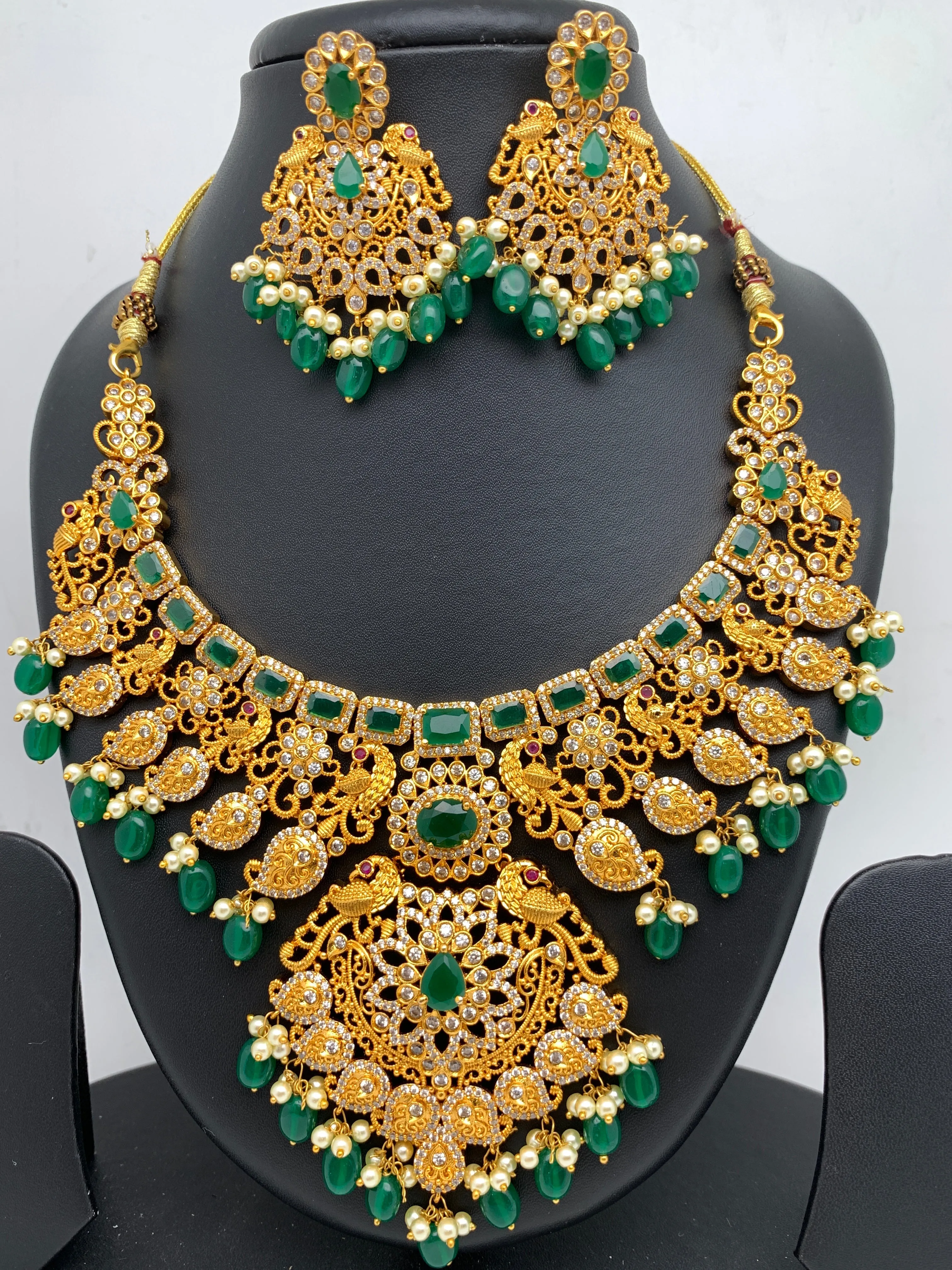 Peacock Green Stone Green beads Neckline Necklace