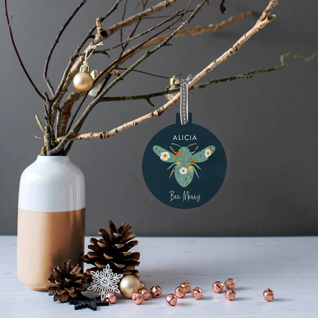 Personalised 'Bee Merry' Christmas Bauble