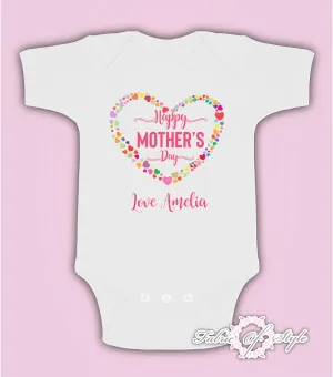 Personalised Hearts Happy Mothers Day Baby Kids 2021 Body Suit Vest Girl