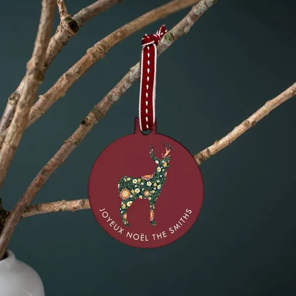Personalised 'Joyeux Noel' Deer Christmas Bauble