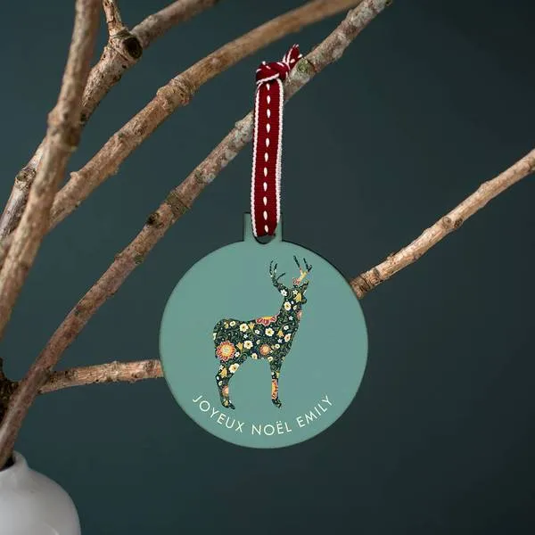 Personalised 'Joyeux Noel' Deer Christmas Bauble