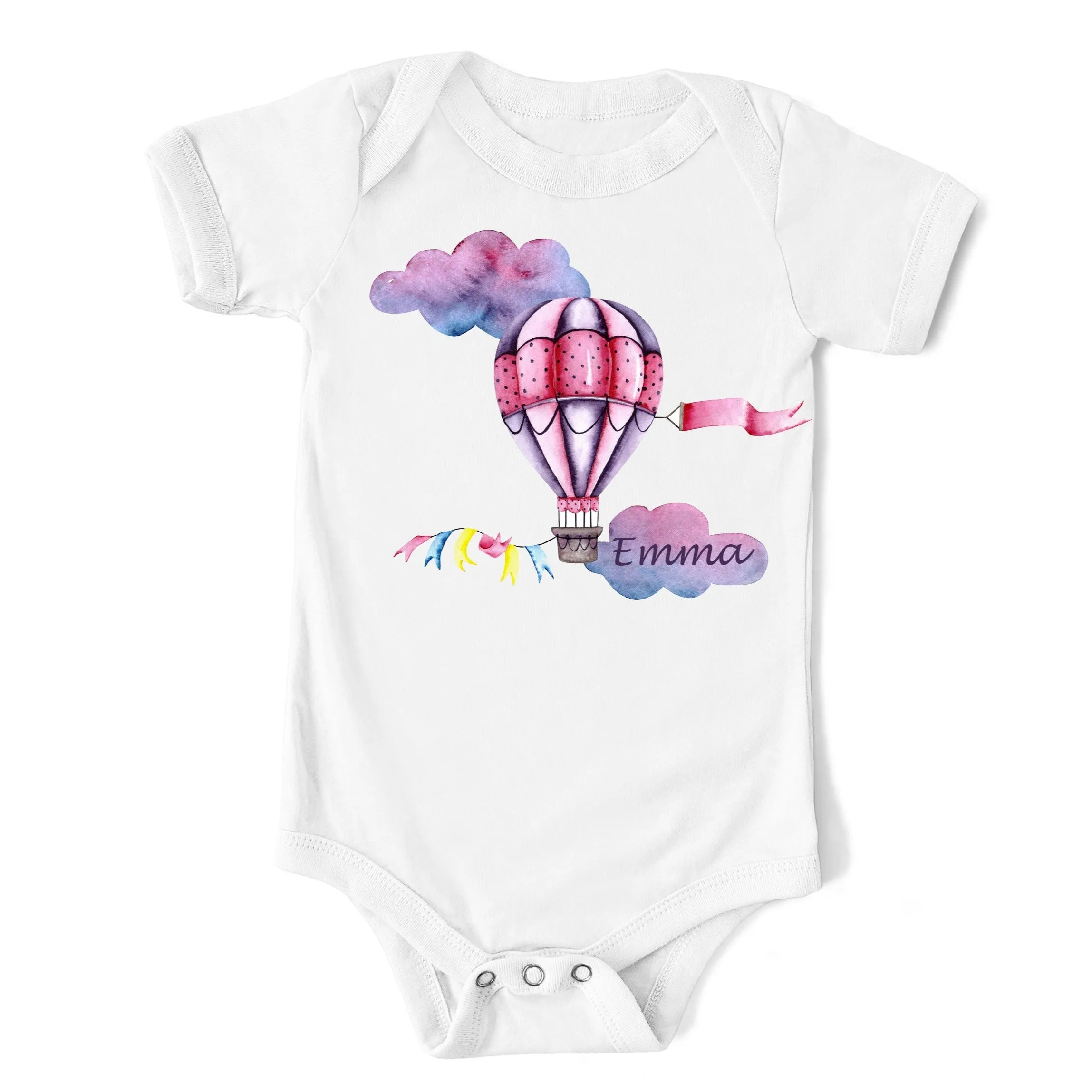 Pink Air Balloon Personalised Baby Bodysuit