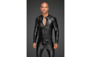 Power Wetlook Mens Jacket w Pleated PVC Epaulets