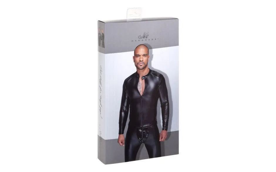 Power Wetlook Mens Jacket w Pleated PVC Epaulets