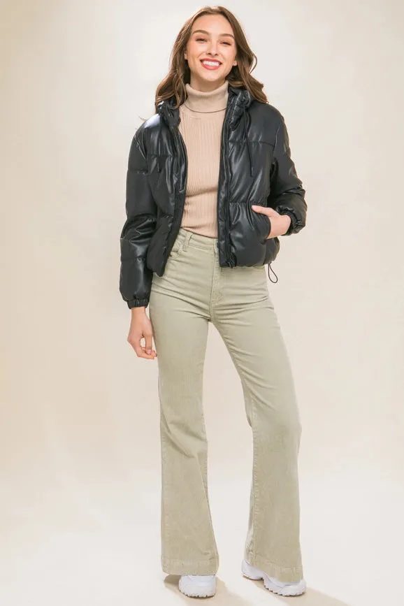 Puffer Leather Jacket BLACK
