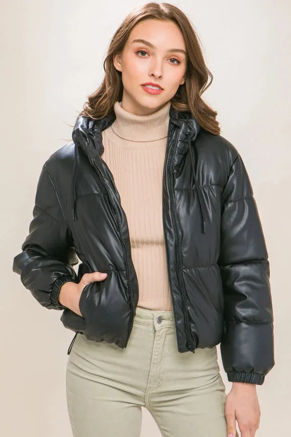 Puffer Leather Jacket BLACK