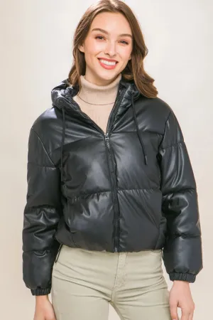 Puffer Leather Jacket BLACK