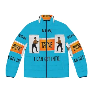 "Tayne-Inspired Puffer Jacket: A Retro Comedy Piece"