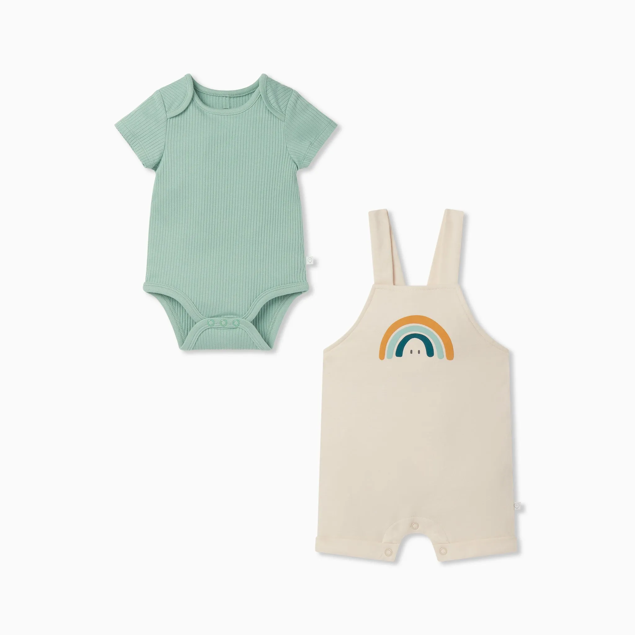 Rainbow Print Dungarees & Ribbed Bodysuit Outfit