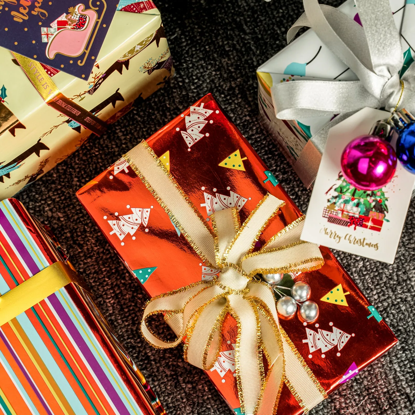 Red Christmas Tree Foil Wrapping Paper Roll