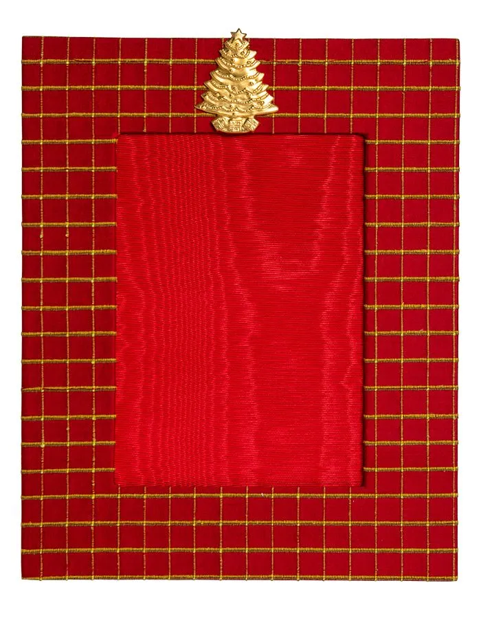 Red Silk with Golden Christmas Tree Picture Frame