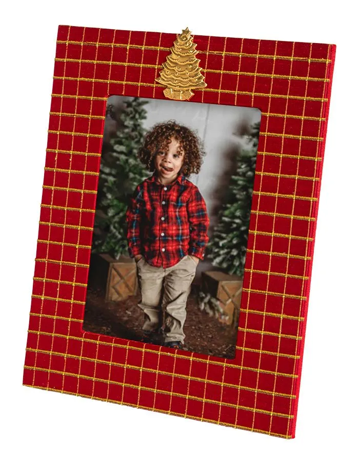 Red Silk with Golden Christmas Tree Picture Frame
