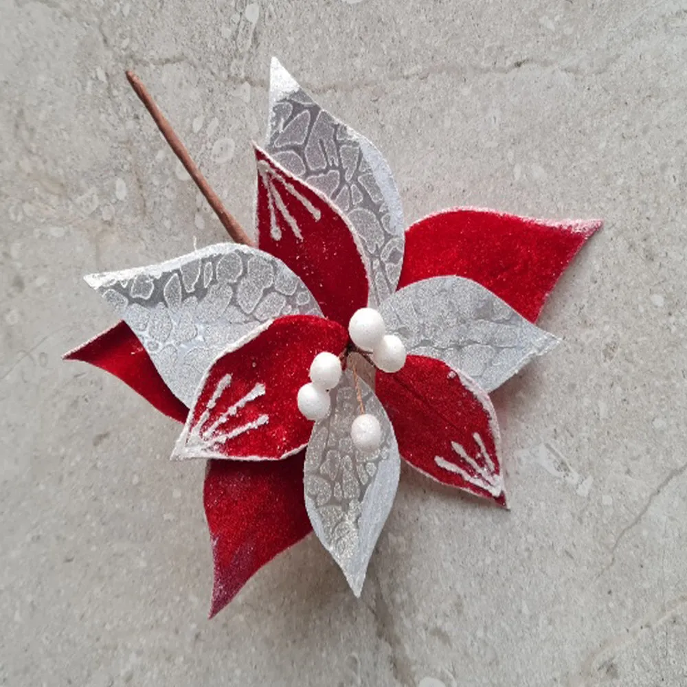 Red velvet and silver flower