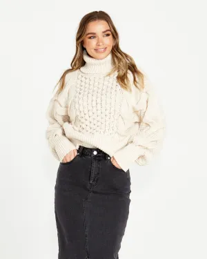 Renn Cable Balloon Sleeve Chunky Knit - Cream