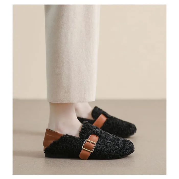 Round Toe Buckled Fleece Slip Ons