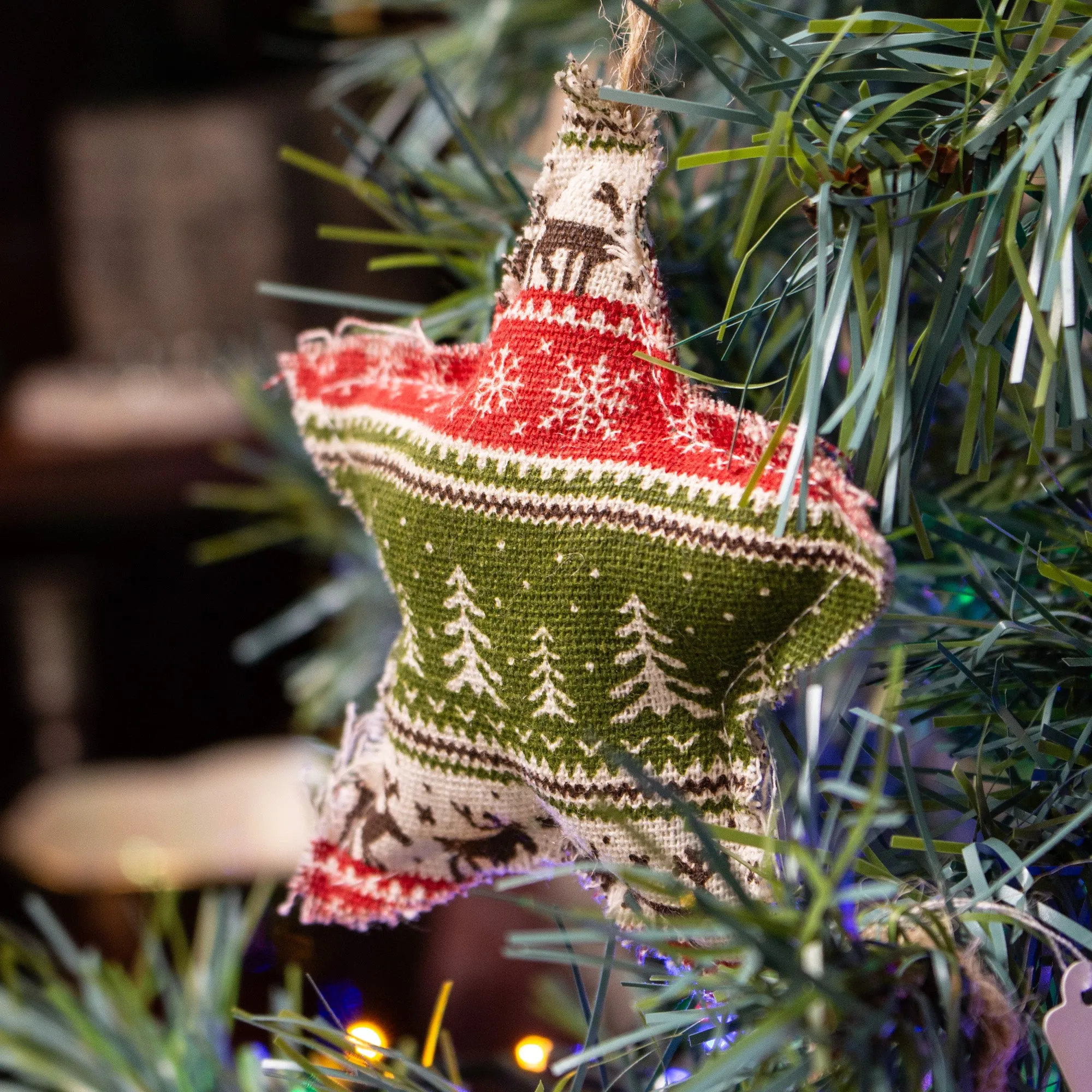 Rustic Style Fabric Star Hanging Christmas Tree Decoration