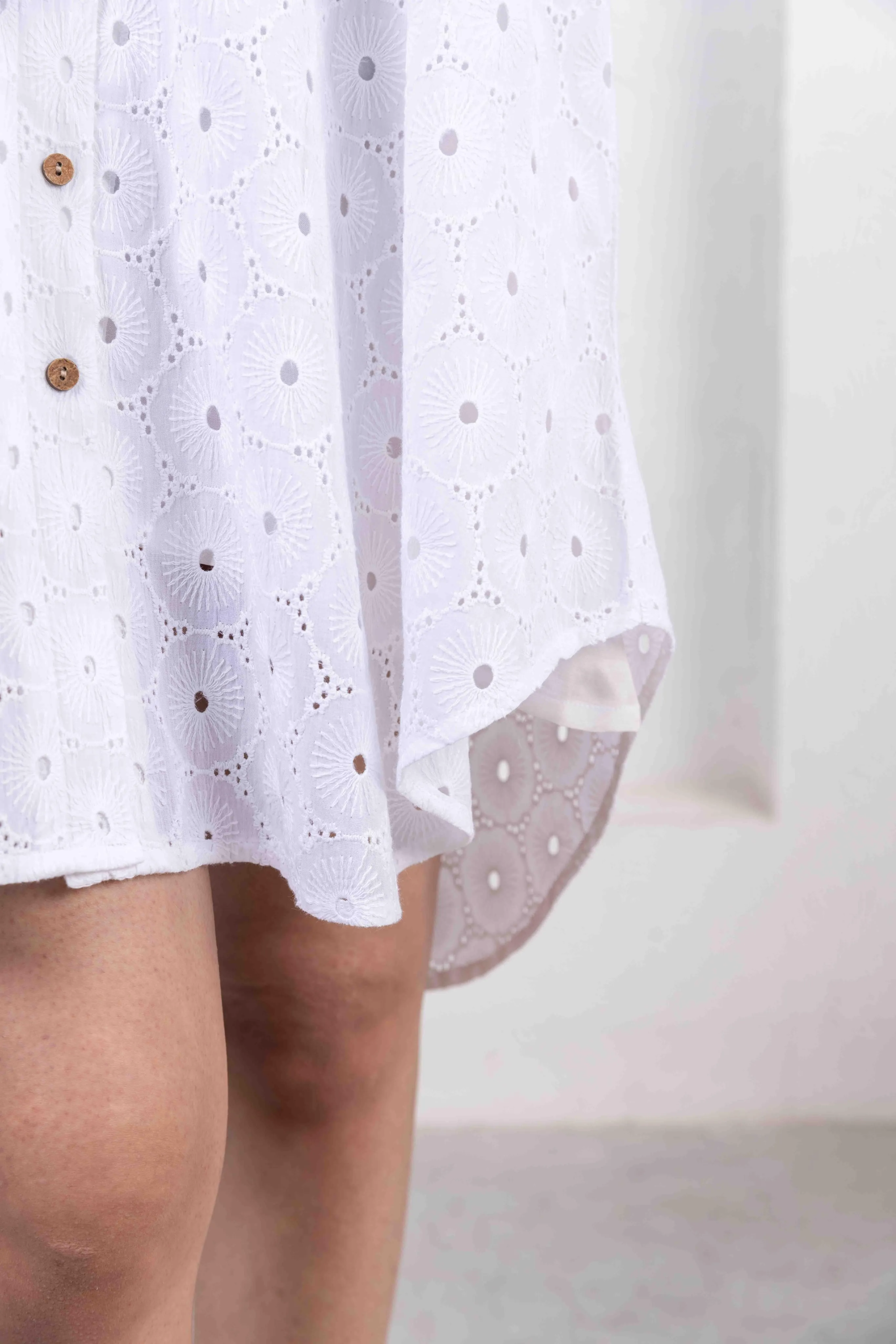 Schiffli Shirt Dress -White