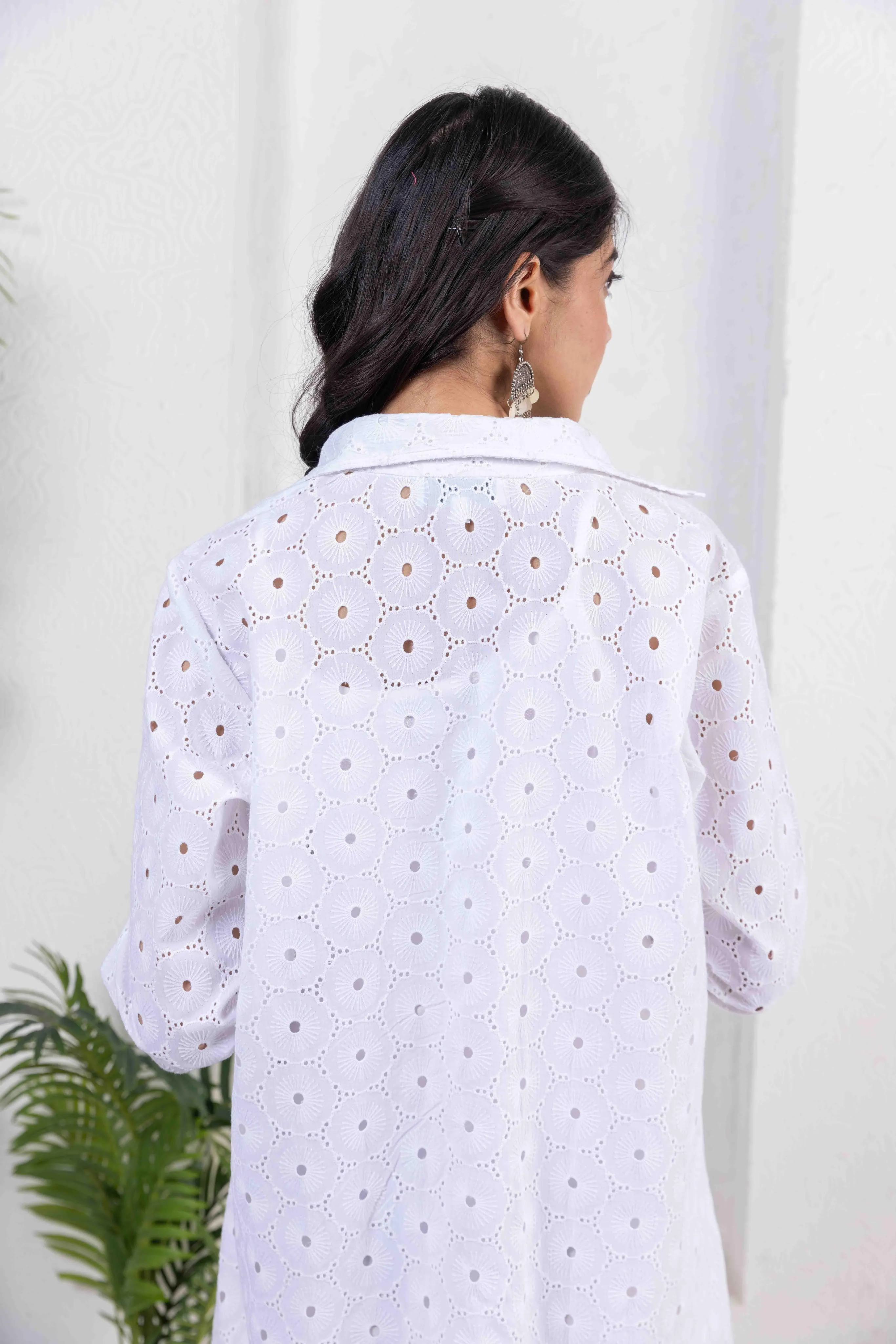 Schiffli Shirt Dress -White