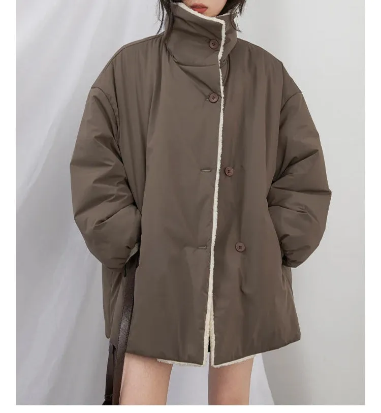Solid Loose Casual Contrast Single Breasted Coat