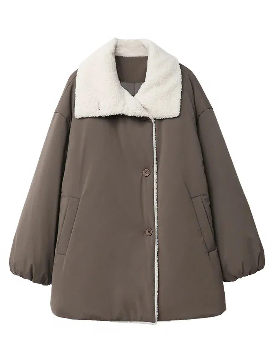 Solid Loose Casual Contrast Single Breasted Coat