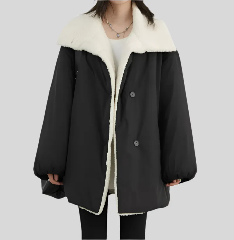 Solid Loose Casual Contrast Single Breasted Coat