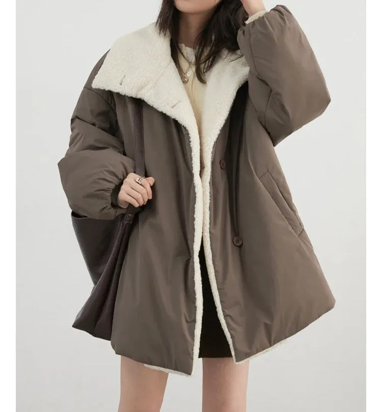 Solid Loose Casual Contrast Single Breasted Coat