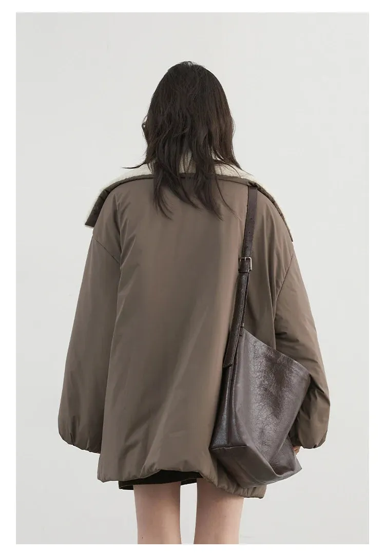 Solid Loose Casual Contrast Single Breasted Coat