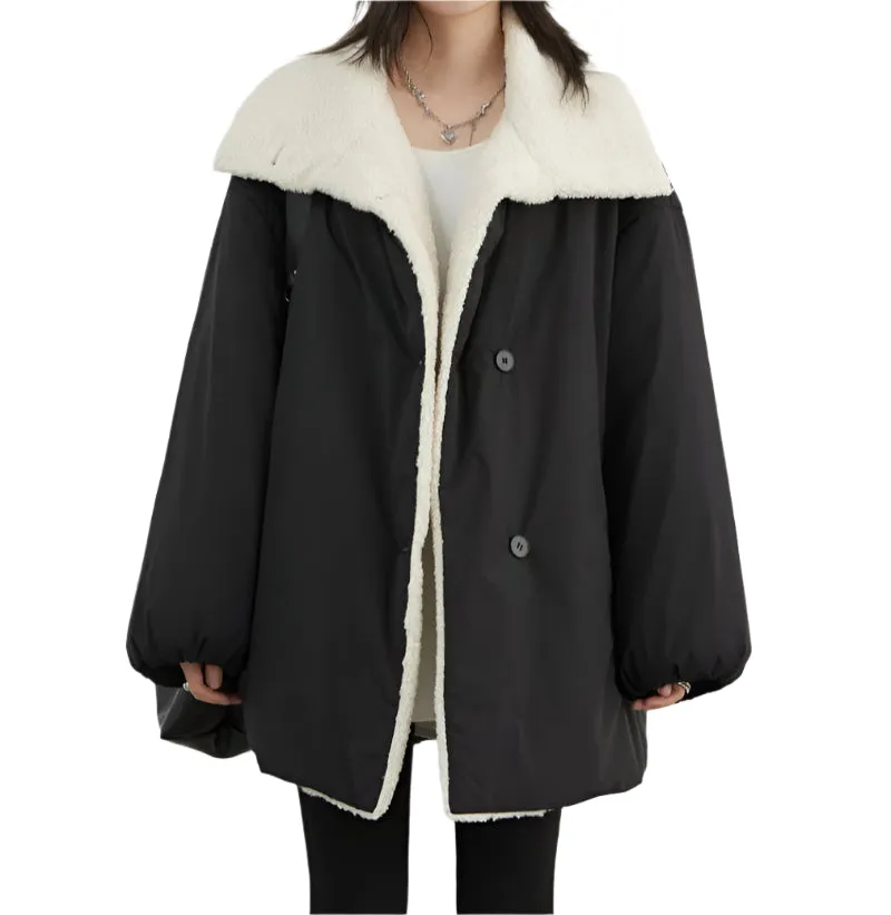 Solid Loose Casual Contrast Single Breasted Coat