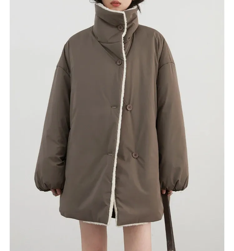 Solid Loose Casual Contrast Single Breasted Coat