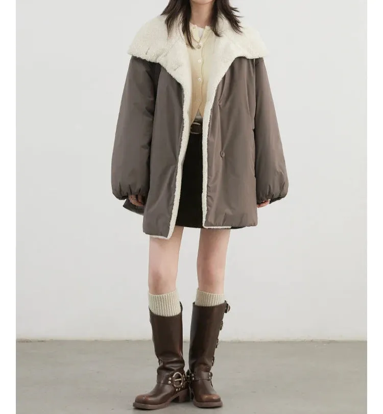 Solid Loose Casual Contrast Single Breasted Coat