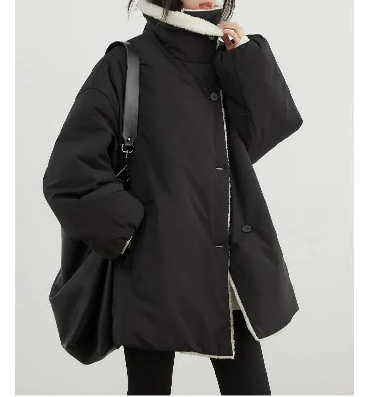Solid Loose Casual Contrast Single Breasted Coat