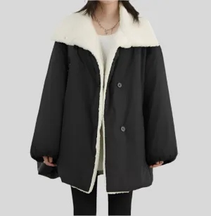 Solid Loose Casual Contrast Single Breasted Coat