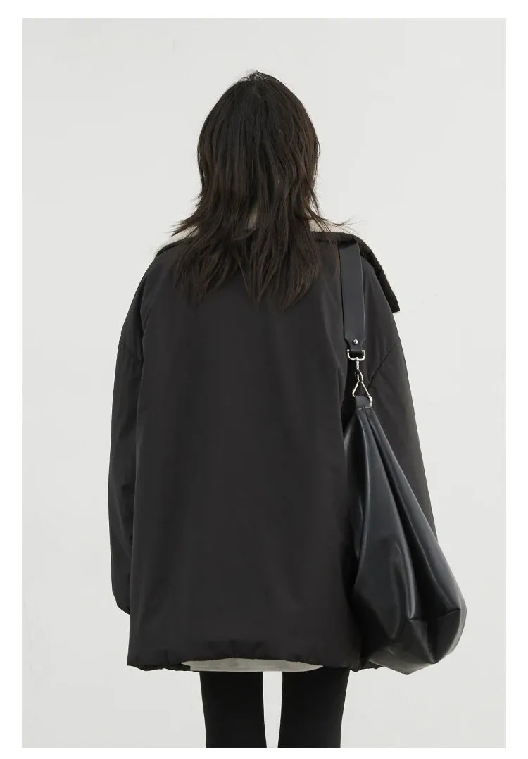 Solid Loose Casual Contrast Single Breasted Coat