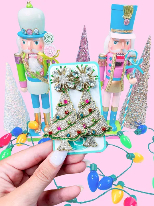 Taylor Shaye Beaded Colorful Christmas Tree Drop Earrings