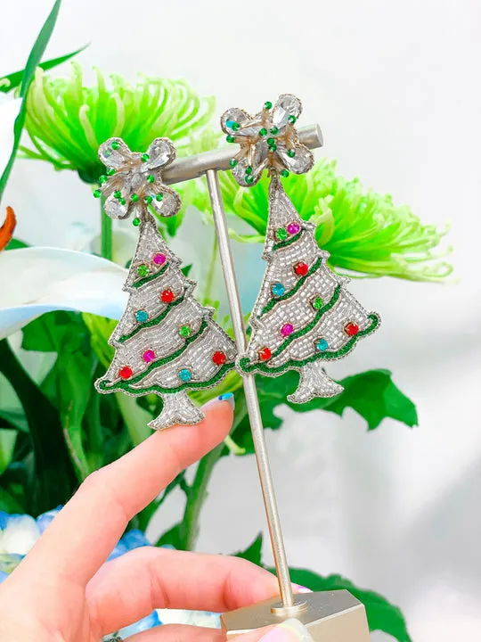 Taylor Shaye Beaded Colorful Christmas Tree Drop Earrings