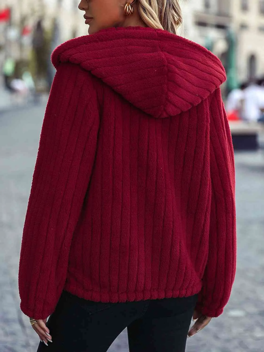 TEEK - Wine Red Zip-Up Hooded Jacket
