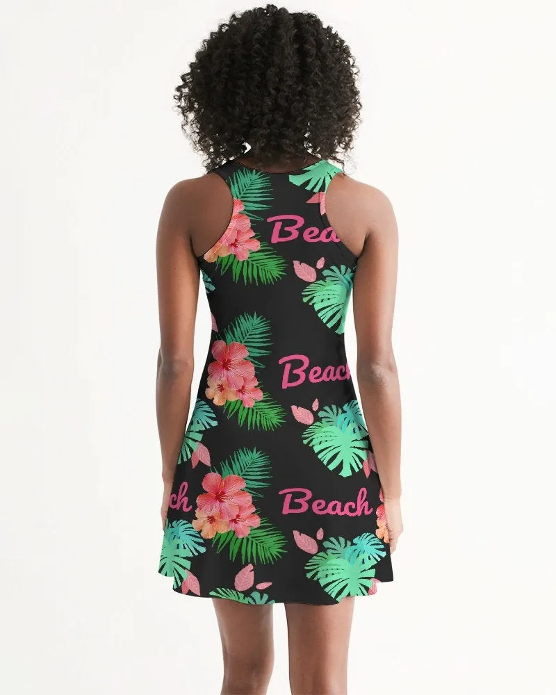 Tropical Beach Flora Black Racerback Dress