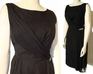 Vintage 60s Cocktail Dress Black Chiffon Evening LBD – M