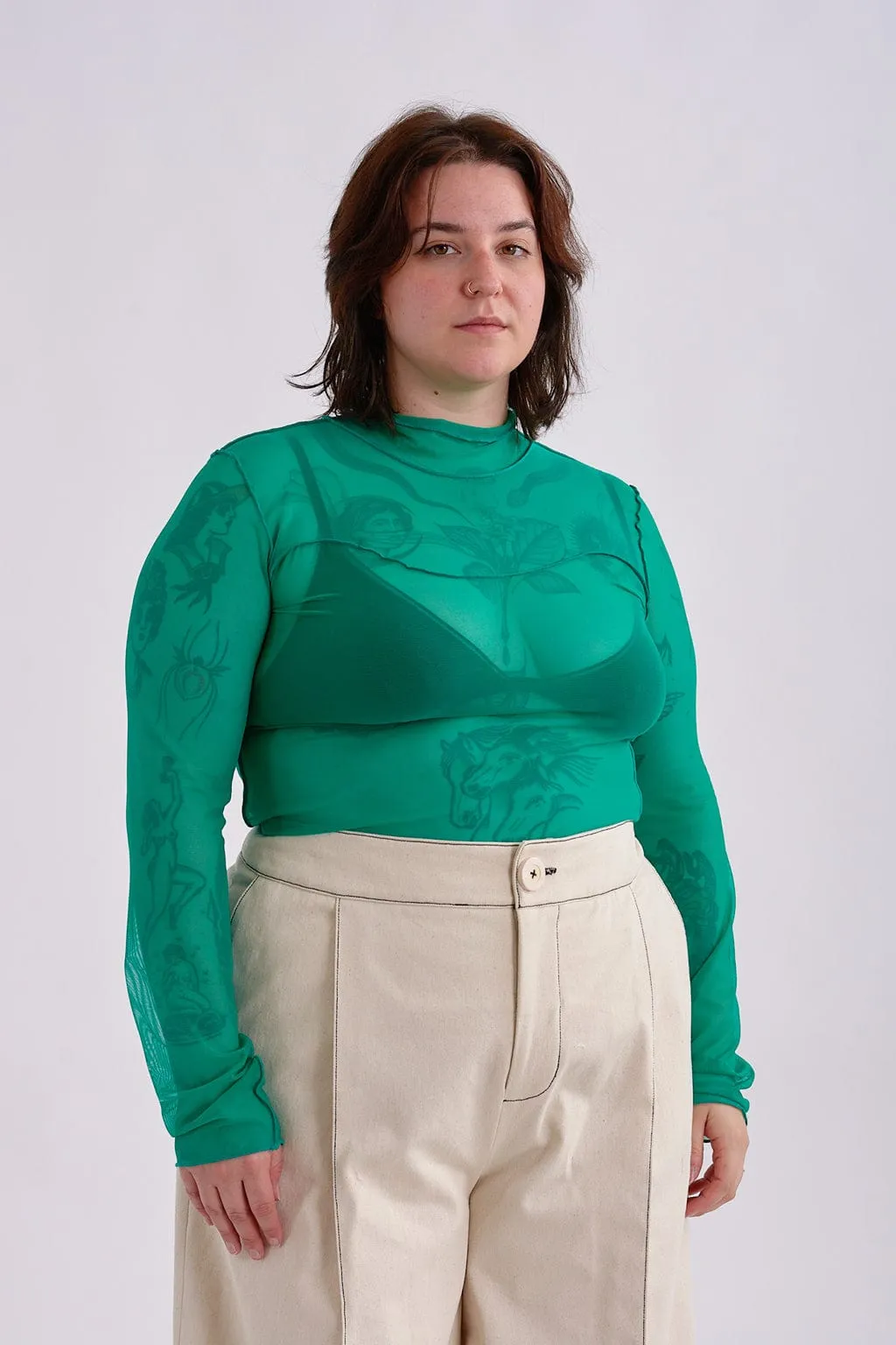 Wave Mesh Turtleneck Teal