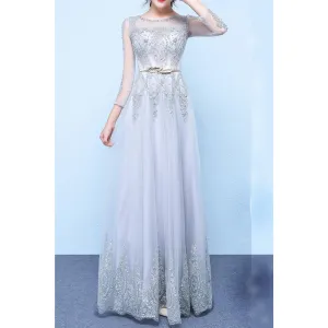 Women Appealing Round Neck Net Material Crafted Long Sleeve Beautifully Embroidered Wedding & Party Dress - 1510KMDC