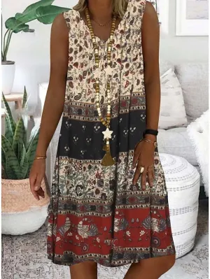 Women's Casual Dress Ethnic Dress Tank Dress Midi Dress Yellow Purple Green Sleeveless Color Block Cold Shoulder Summer Spring V Neck Fashion Vacation 2023 S M L XL XXL 3XL