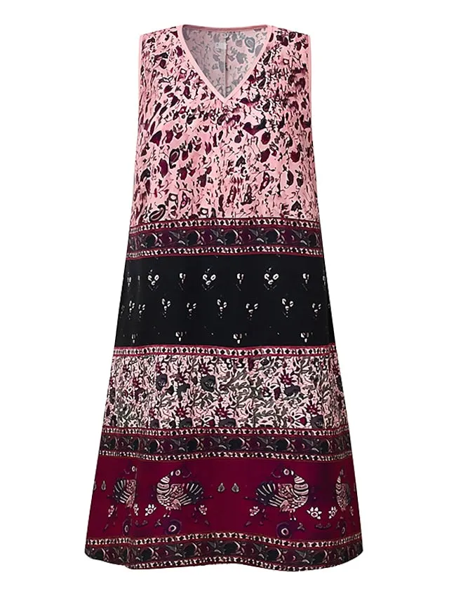 Women's Casual Dress Ethnic Dress Tank Dress Midi Dress Yellow Purple Green Sleeveless Color Block Cold Shoulder Summer Spring V Neck Fashion Vacation 2023 S M L XL XXL 3XL