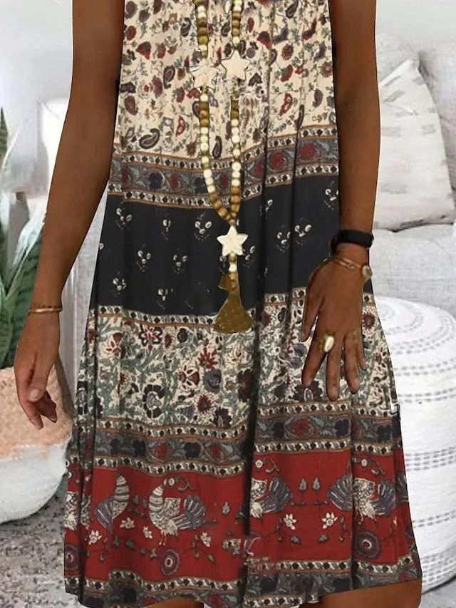 Women's Casual Dress Ethnic Dress Tank Dress Midi Dress Yellow Purple Green Sleeveless Color Block Cold Shoulder Summer Spring V Neck Fashion Vacation 2023 S M L XL XXL 3XL