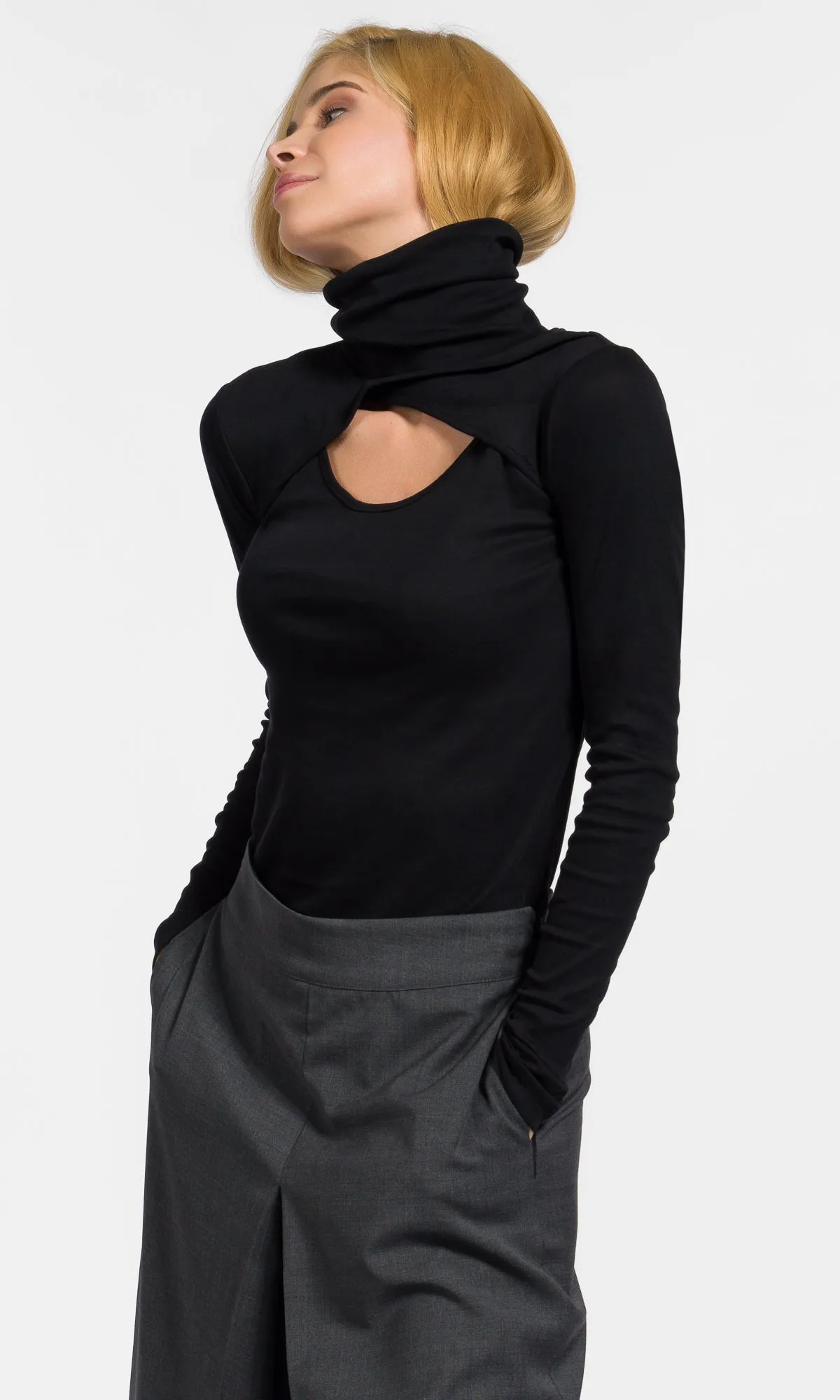 Wrap Turtleneck Cut-Out Top