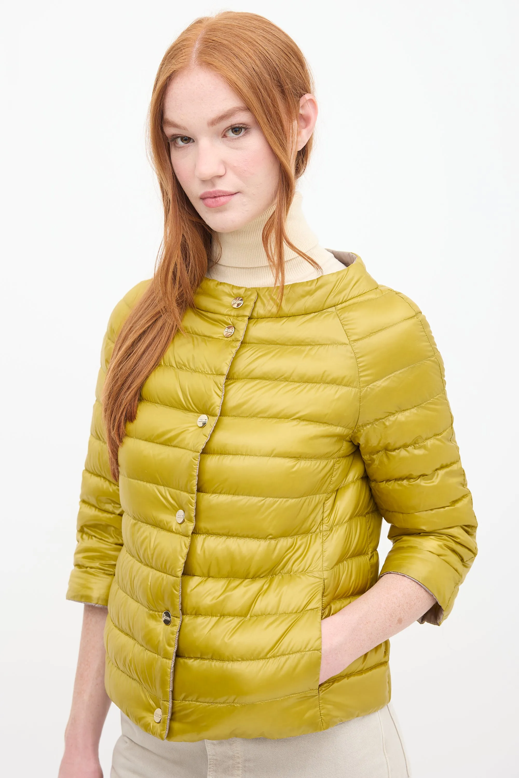 Yellow & Grey Down Reversible Puffer Jacket