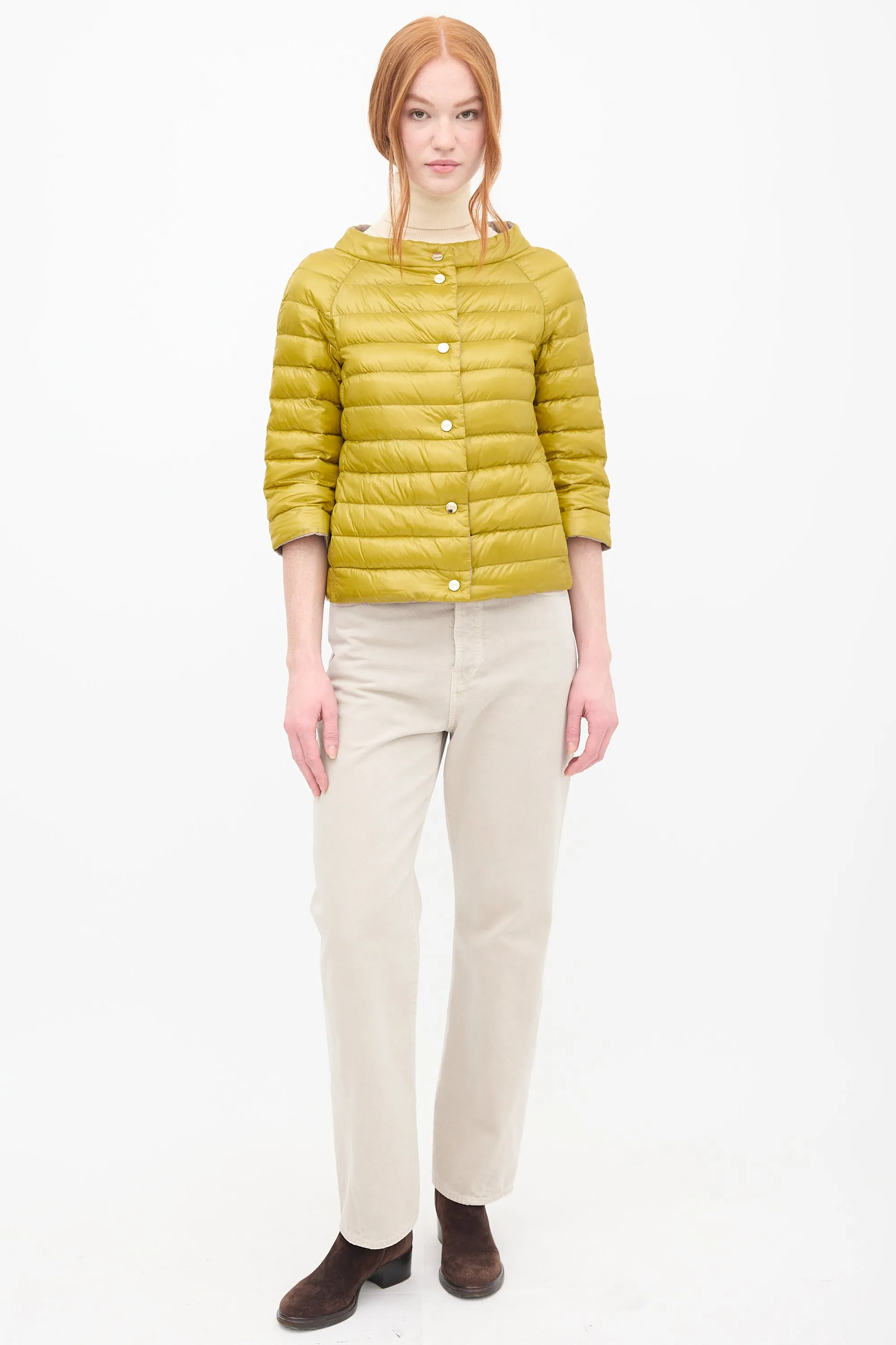 Yellow & Grey Down Reversible Puffer Jacket