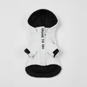 Zip Up Puffer Ski Jacket with Placket Embroidered(White)
